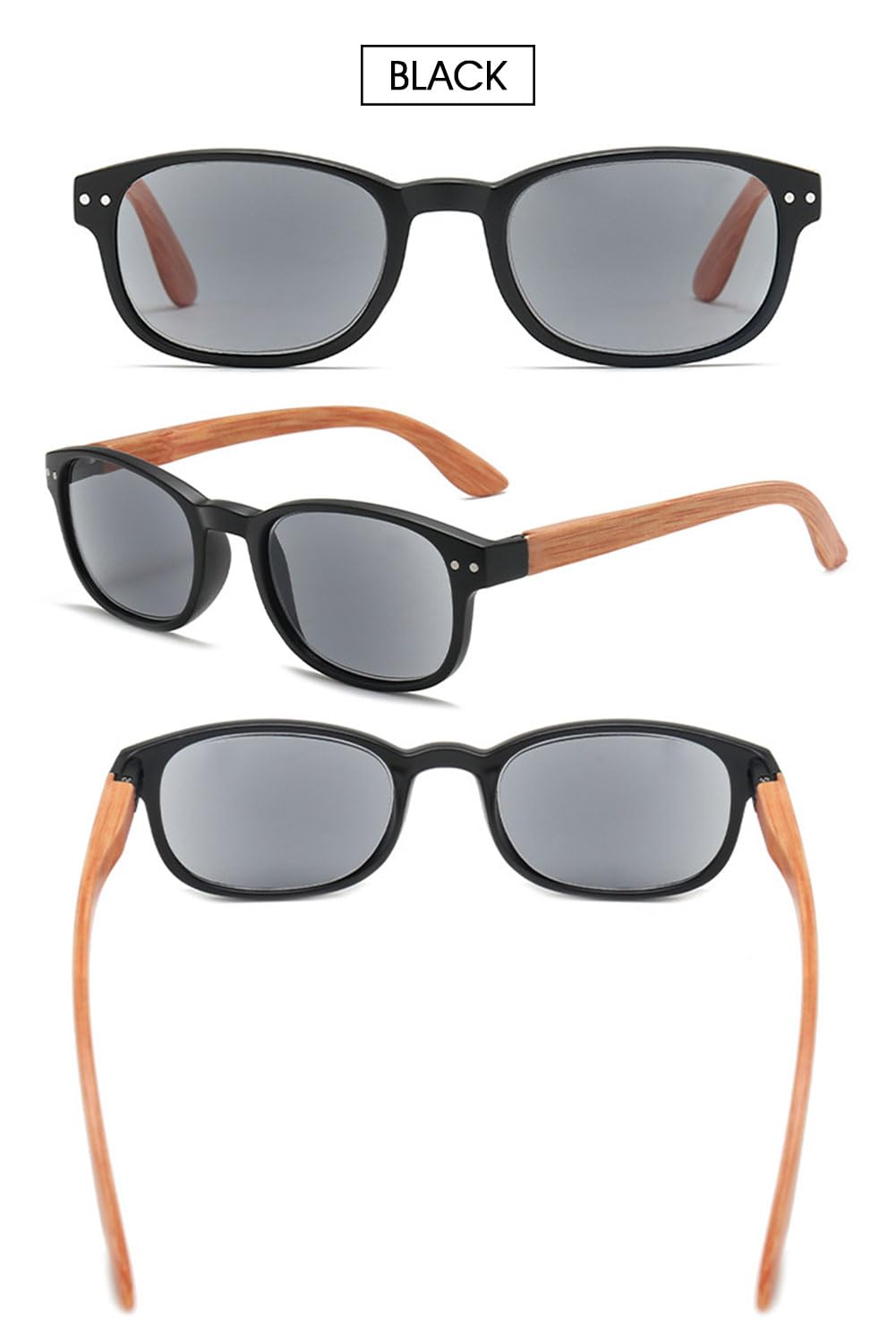 VEVESMUNDO Sonnenlesebrille Blaulichtfilter Holz Getönt Lesebrille Damen Herren Sehhilfe Holzsonnenbrillen mit sehstärke +1.0,+1.5,+2.0,+2.5,+3.0,+3.5,+4.0