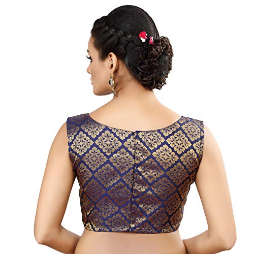 Image of Madhu Fashion Womens Banaras Brocade Readymade Stitched Sleeveless Saree Blouse