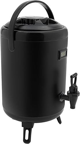 Dispensador de bebidas aislado de 8 litros2.11 galones, dispensador de bebidas frías y calientes de acero inoxidable negro con termómetro