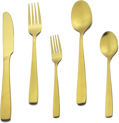 Vista 79 de JASHII Juego de cubiertos de plata mate de 40 piezas, juego de cubiertos de plata satinada, acero inoxidable con revestimiento de tianio, juego