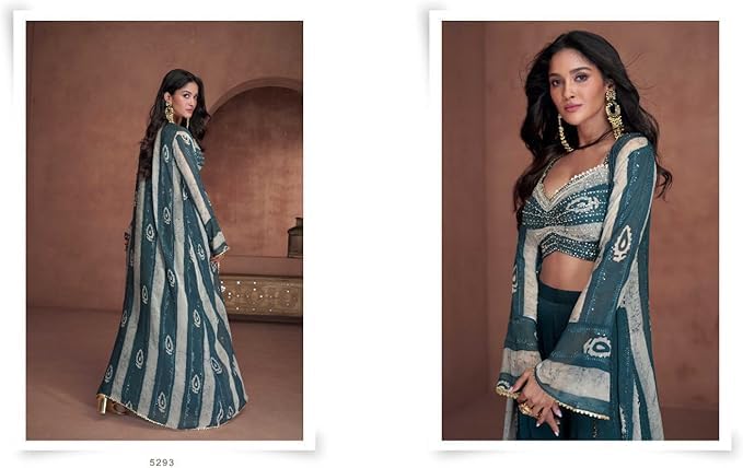 Indo-Western Festival Party Stitched Printed Muslin Top Palazzo & Jacket 28013