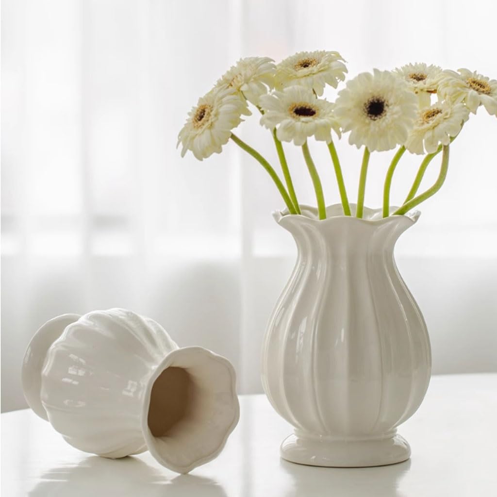 Vaso Ornamenti For Vasi In Ceramica Retrò Bianco Crema, Soggiorno, Ingresso, Composizione Floreale, Ornamenti For Dispositivi Floreali Idroponici Vaso In Ceramica(B)