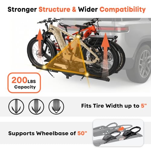 Image of CRAVOT CyberRack E2 Electric Hitch Bike Rack, Motorized Lift Bike Rack, 200 lbs Capacity Haul Up to 5 inch Fat Tire E-Bikes Carrier, Foldable Rack for Tow Hitch 2 Bikes, for Car with 2'' Receiver