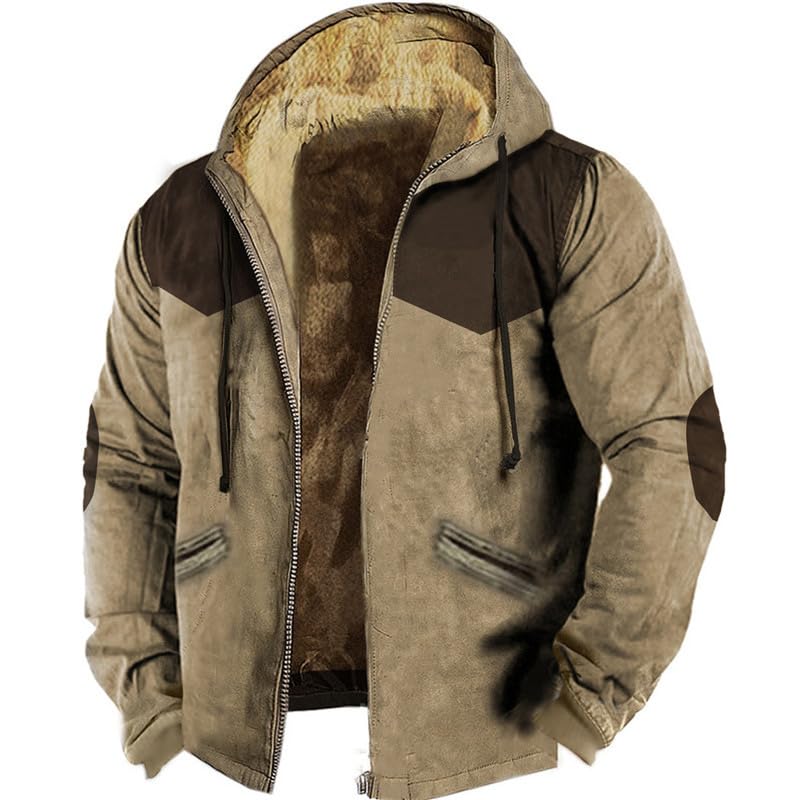 Generisch Herren Kapuzenpullover Futter Baumwolle gepolsterte Jacke 3D Digital Print Casual Kordelzug Hoodie Warm Winter Sweaters (Khaki,XXS)