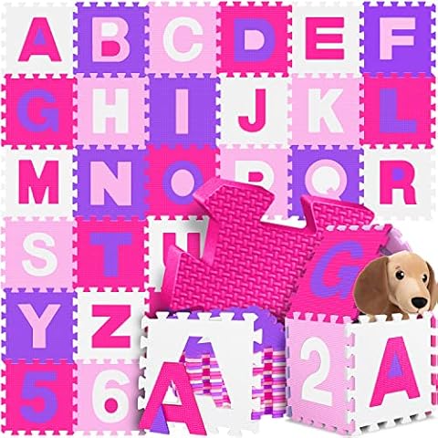 KIDIZ® Alfombra de Rompecabezas de 86 Piezas con Números y Letras, Rosa Cover