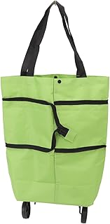 QANYEGN Foldable Shopping Cart with Large hatacity and Zipper Design, Convenient Oxford Cloth Bag with Wheel, Carro De Compras for Camping and Outdoor Activities(Greener)
