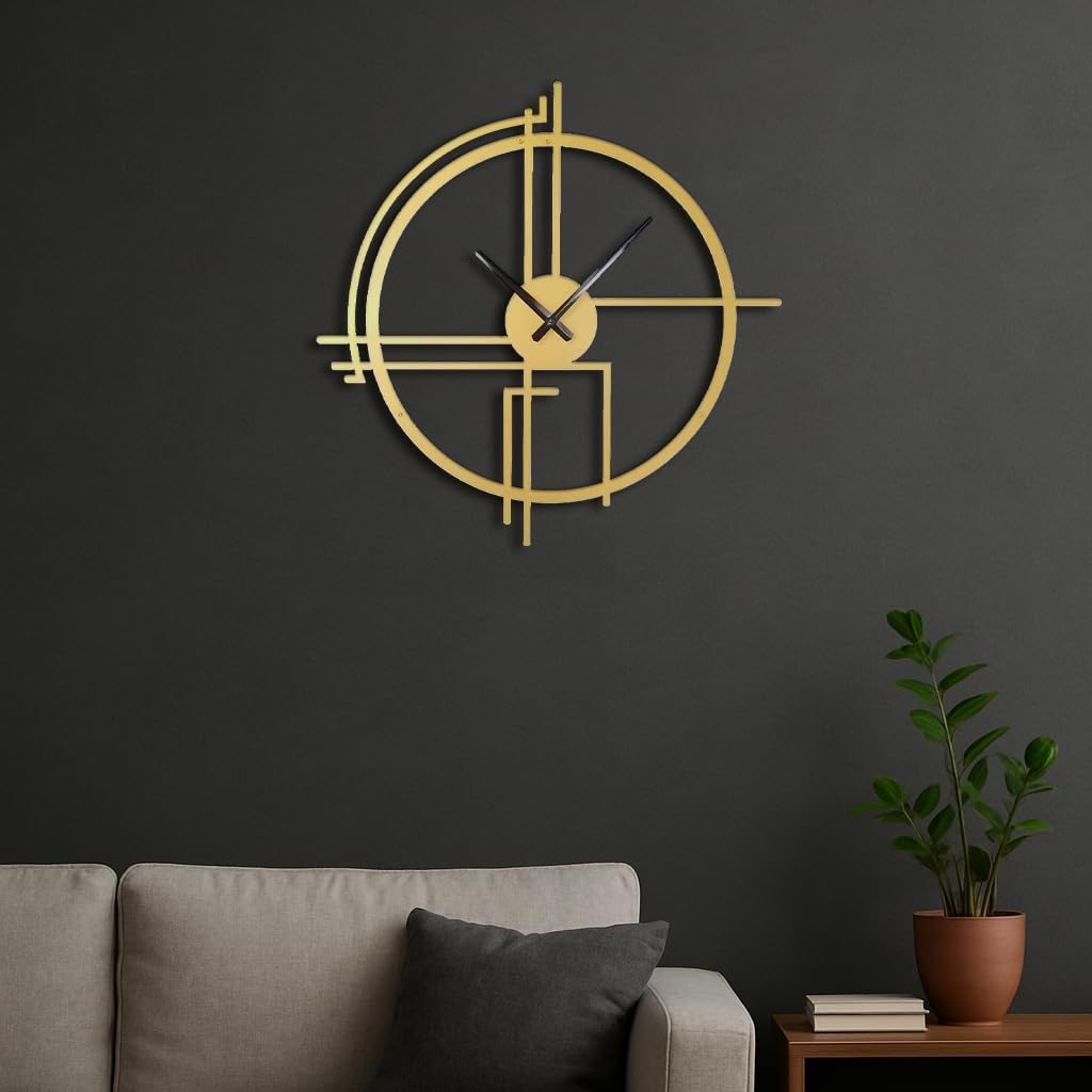 Metal Wall Clock – Stylish Industrial & Modern Design, 35-100 cm (13.8"-39.4") – Premium Quality Steel, Available in Black, Silver & Gold, Easy Wall Mount, (Gold, 35cm - 14 Inches)