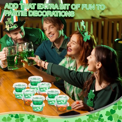 Yaomiao 150 Pcs 2 oz St. Patrick's Day Jelly Cups Shot with Lids Fun Shamrock Clover Shaped Design Plastic Shot Cups for Irish Festival Carnival Party by Yaomiao - Used condition - Image 5
