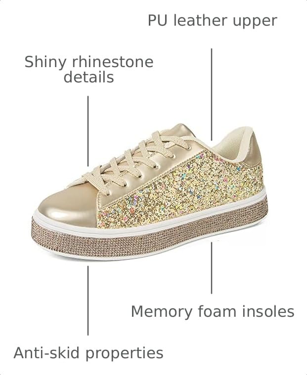 Image of UUBARIS Women's Glitter Tennis Sneakers Neon Dressy Sparkly Sneakers Rhinestone Bling Wedding Bridal Shoes Shiny Sequin Shoes