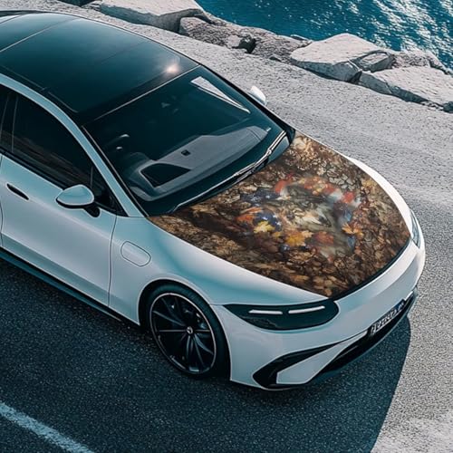 Image of Car Hood Cover Wolf American Flag Stretchable 59x39 Inches Car Hood Wraps Vehicles Banner Outdoor Decorations for Compact Sedans SUV Trucks