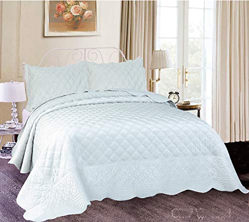 Sapphire Home Queen Bedding-Super Soft Plush Oversize Full/Queen Bedding - Easy to Clean Bed Set-All-Season Queen Comforter - Solid Embroidery Bedspread - Queen Quilt Set,(Michelle, Q,White)