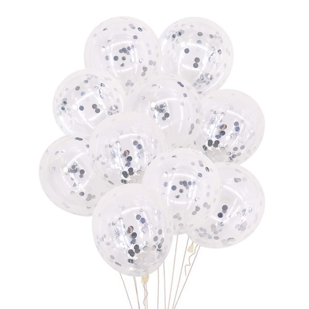 Time to Sparkle 20pcs 12'' Confetti Party Latex Balloons for Birthday Wedding Shower Christmas Decorations, Confetti-Silver