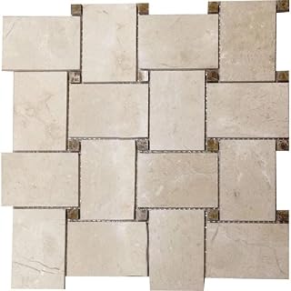 1 Pack Beige 4-in x 5-in Polished Natural Stone Marble Basketweave Patterned Mosaic Floor and Wall Sample Tile with 1 sq. ft. of Coverage