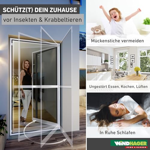 Windhager Pendeltür Insektenschutz, 100x210cm, Weiß, Aluminium, Fiberglas Fliegengitter, bohrfreie Montage, 03240