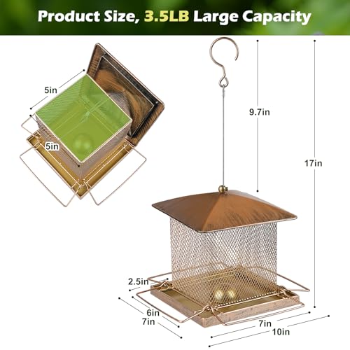 IWNTWY-Bird-Feeder-Heavy-Duty-Metal-Bird-Feeders-for-Outdoor-Hanging-Wild-Birdfeeder-with-Squirrel-Proof-Buckle-for-Garden-Yard-Outside-Backyard-35LB-Large-Capacity