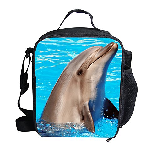 Amzbeauty Kids Back to School Lunch Bag Polyester Durable Insulated Reusable Lunch Box Bag Animal 3D Pattern(Dolphin)