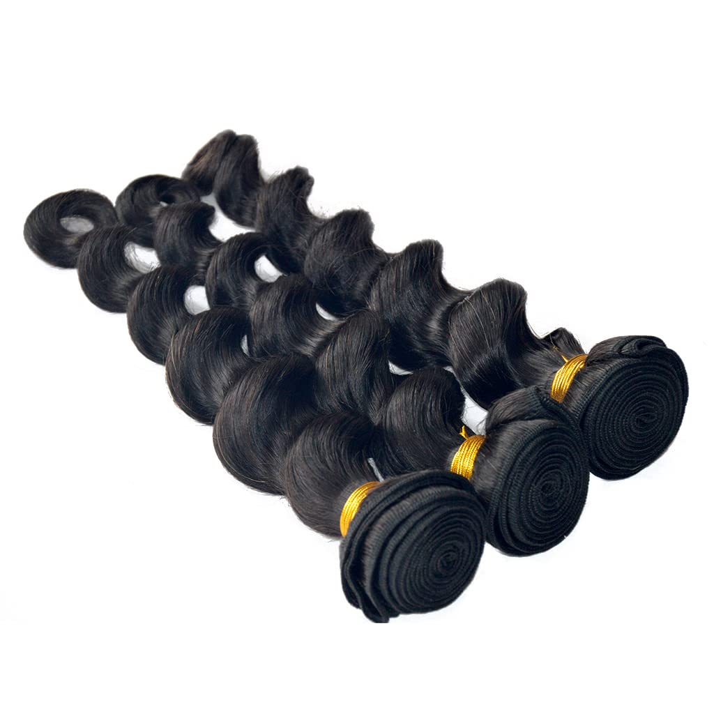 Virgin Brazilian Wet and Wavy Hair Weft Loose Wave Natural Black Human Hair Weave Extension Real Remy Hair Individual Bundle 100 Gram Pack 14 Inches