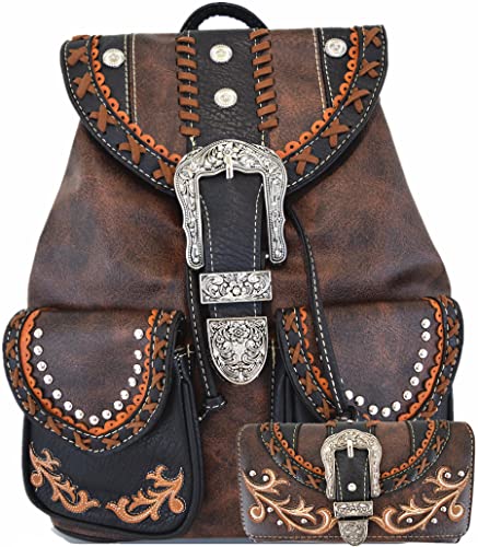 Western Style Floral Buckle Backpack & Wallet Set