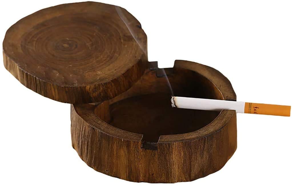 Wooden Ash Trays Ashtray with Lid, Southeast Asian Style Creative Decorations Spa, 5 Inches (4in)
