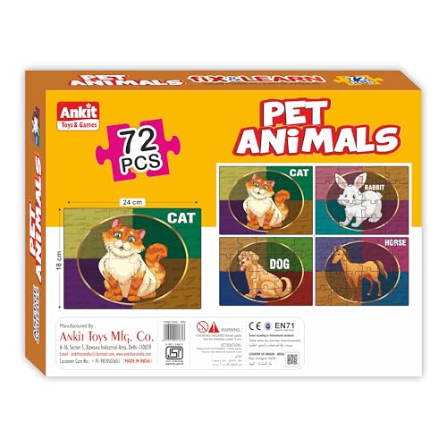 Image of Ankit Toys & Games Fix 'n' Learn Pet Animals Jigsaw Puzzle for Kids | Educational & Learning Toy for Kids Age 3 and Above | Boost Memory Skills | 72 Pieces Transport Puzzles (Set of 4 Puzzles in Box)