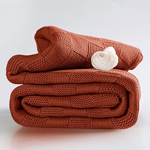 Rudong M Rust Checkered Knitted Blanket, Checkerboard Knit Throw Blanket For Couch, Comfy Cozy Throw Blanket, Decorative Grid Gingham Knit Blanket For Sofa, Bed, Chair, 50"X 60" #TOP5