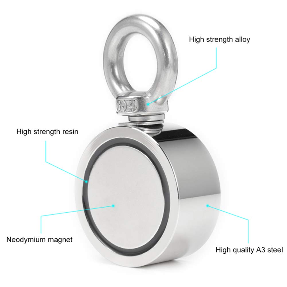 Magnete al neodimio per Pesca, Magnete a Occhiello Rotondo a Doppia Faccia con Corda da 20 m, Ganci magnetici potenti per Il Recupero nel Fiume, Dimensioni 116 mm