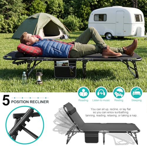 Image of ABORON 3-in-1 Folding Patio Lounge Chair, 440LB Heavy-Duty Tri-Fold Guest Bed with Plush Cotton Cushion, No Assembly Adjustable Recliner for Office Nap, Patio Sunbathing, Poolside & Camping