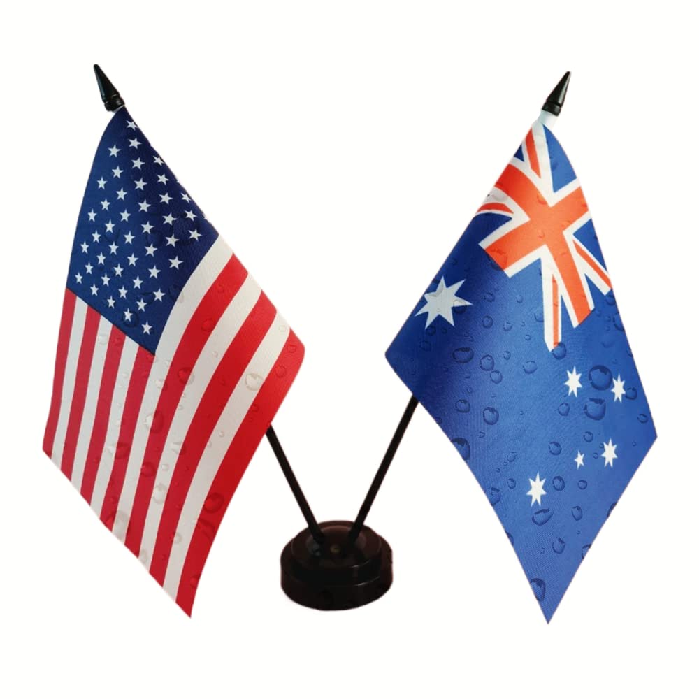 Zigvert US American & Australia Friendship Table Flag, American, Australia Table Flag, American & Australian Desk Flag Set-Miniature American & Australia Desktop Flag