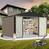 8X8FT Metal Outdoor Storage Shed - Galvanized Steel Waterproof Garden Shed with Lockable Doors & Vents, All-Weather Utility Tool Shed for Lawn Mower, Bike