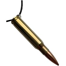GREENZONE Custom-made Bullet Pendant on Black Cord - Novelty Gold Fashion Accessory for Fancy Dress Costume Rock & Roll Gothic Army Steam Punk Black Metal Goth Punk Emo