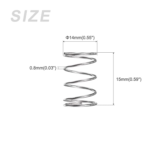 Miniatura 113 de METALLIXITY Resortes de compresión (0.031 x 0.315 in de diámetro exterior, 1.969 in de longitud libre) 20 unidades, resorte de extensión de acero