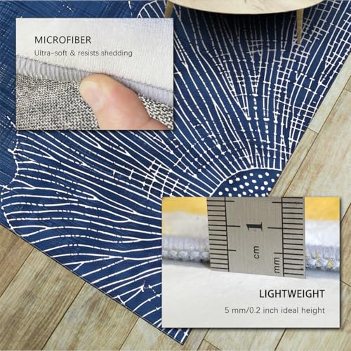 Tapis bleu fleuri moderne 90x150 antidérapant poil bas lavable - 6