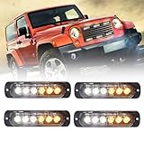 OPL5 Amber White LED Strobe Lights, Car Truck Emergency Strobe Flash Light Bar 12V Flashing LED Flush Mount Led Warning Light for Trucks Cars (4Pcs Amber White)