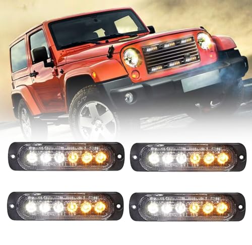 OPL5 Amber White LED Strobe Lights, Car Truck Emergency Strobe Flash Light Bar 12V Flashing LED Flush Mount Led Warning Light for Trucks Cars (4Pcs Amber White)