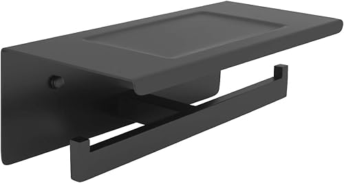 Soporte de papel higiénico negro mate, soporte de doble rollo de papel higiénico con estante montado en la pared para baño, acero inoxidable