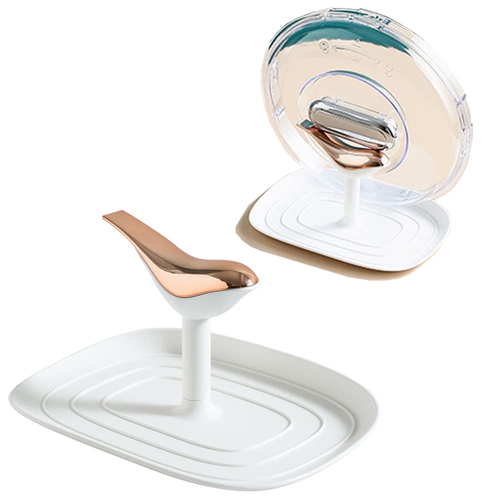 STARRY G Porta Utensili Da Cucina Con Coperchio - Poggia Cucchiaio E Coperchi Con Vaschetta Antigoccia, Supporto Resistente Al Calore, Design Uccellino, Lucido