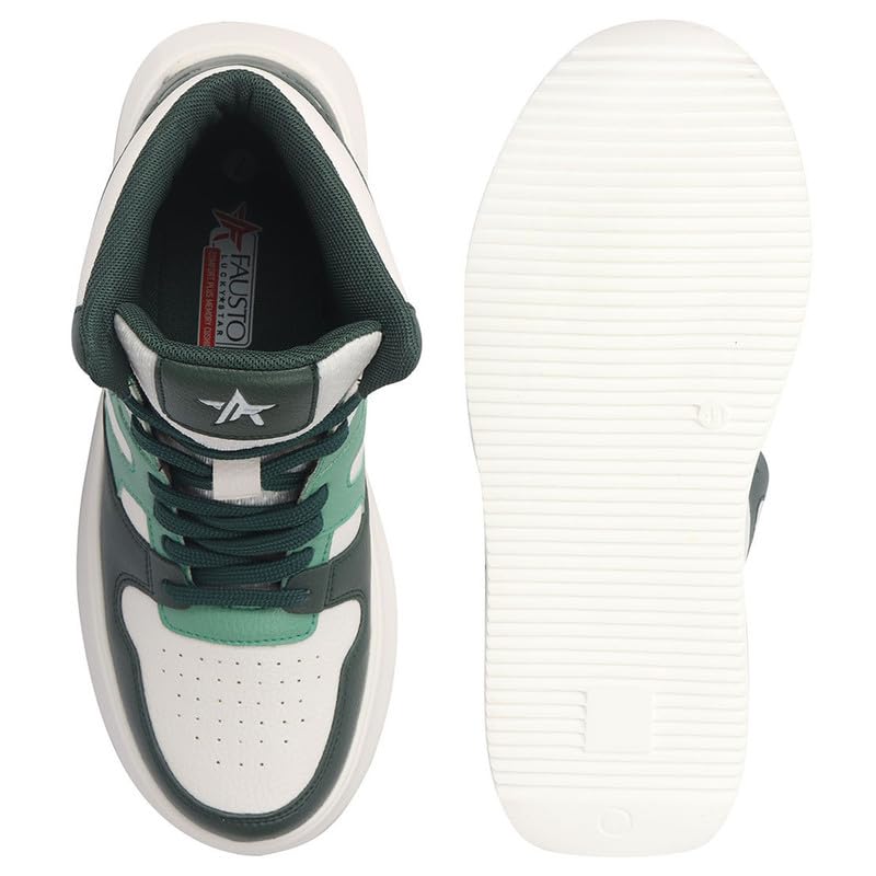 Image of FAUSTO Men High Top Colorblocked Ankle Lace Up Sneakers | Lightweight Casual Shoes with Memory Cushion Insole | Anti Skid Comfort Grip Sole