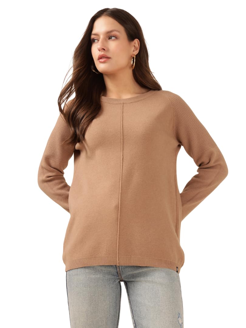 xpose Black Solid Pullover,has a Round Neck, Long Sleeves, Ribbed Hem-picture-10