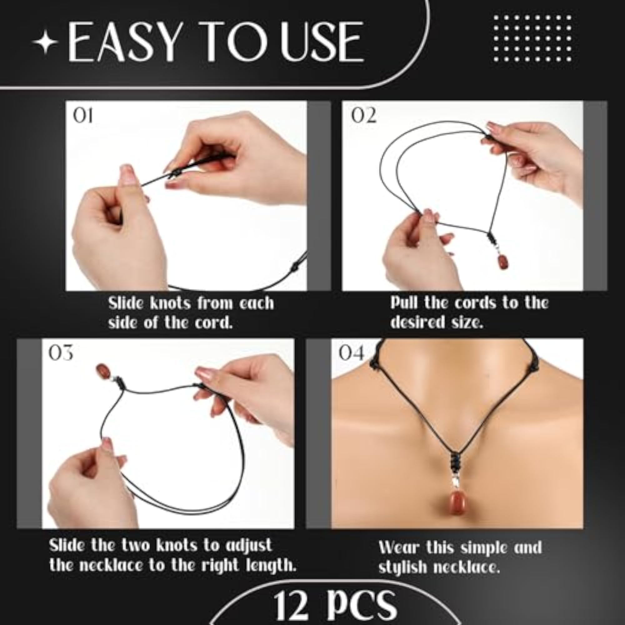 Men's Adjustable Black Polyester Rope Necklace