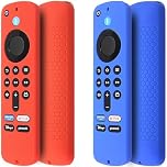 Pinowu Remote Cover Case (2pcs) Compatible with Fire TV Stick HD / 4K(2nd Gen) / 4K Plus /4K Select Alexa Voice Remote, Anti Slip Silicone Sleeve with Wrist Strap (Red,Blue)