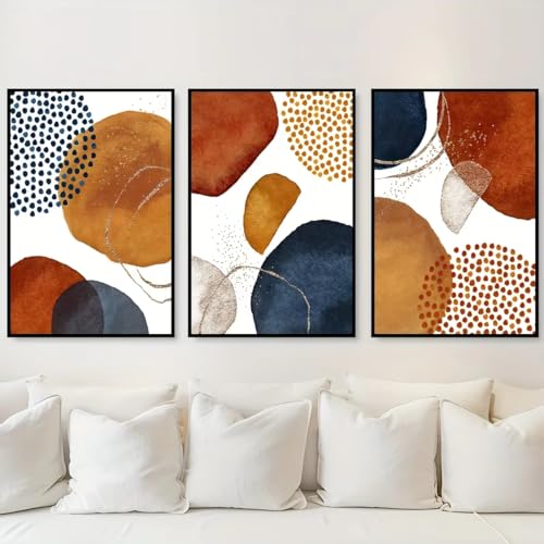 Salon bohème moderne : lot de 3 toiles murales terracotta et bleu marine