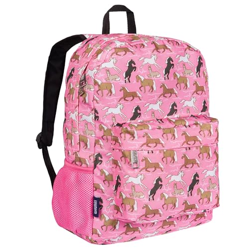 Wildkin 16-inch Kids Backpack – Durable, Padded & Spacious School Bag for Boys & Girls (Horses in Pink)