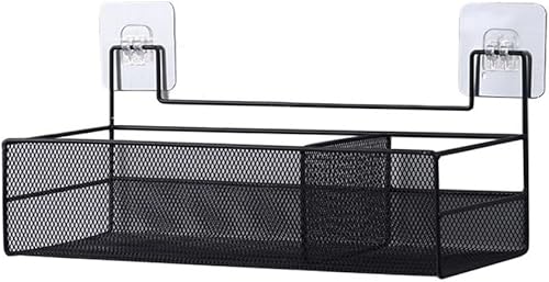 Estantes de baño, organizador de baño de montaje en pared con 2 compartimentos, alambre de metal sin taladrar cesta organizadora para cuarto de