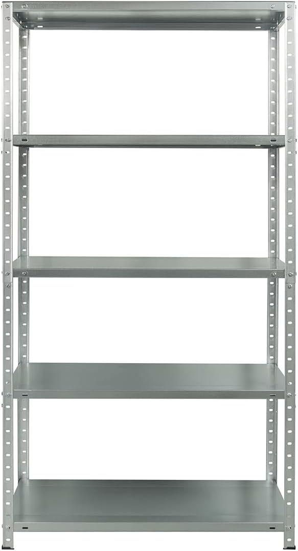 BR-ECO Storage Shelf with 5 Shelves, 177 x 90 x 40 cm, Height-Adjustable Shelves, up to 350 kg, Heavy Duty Shelf, Basement Shelf, Workshop Shelf, Galvanised, Metal, Silver