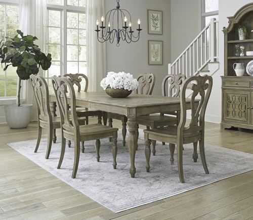 Liberty Furniture Magnolia Manor Alt 7 Piece Rectangular Leaf Table Dining Room Set Traditional - 6 Splat Back Wood Side Chairs - Weathered Bisque Oak Wood