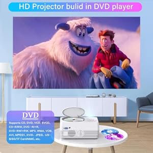Full HD WiFi Bluetooth Projector Built in DVD Player, 12000LM 1080P Supported, Portable Mini DVD Projector for Outdoor Movies, 250" Home Theater, Compatible with iOS/Android/TV Stick/PS4/HDMI/USB/TF — photo 2 of 6