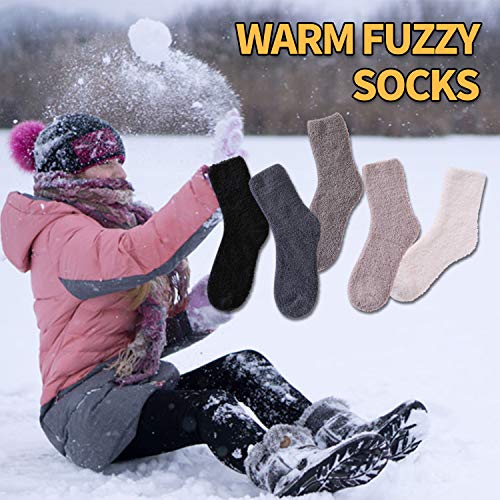 Dosoni Womens Fuzzy Slipper Socks Super Soft Fluffy Comfort Warm Microfiber Home Sleeping Winter Socks 5 Pack (5 Pack Soild Color A1) #TOP5