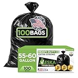 Veska 55-60 Gallon Trash Bags Heavy Duty (MegaValue 100 Bags w/Ties) 50-60 Gallon Large Black Garbage Bags Heavy Duty | Large Black Trash Bags for Commercial, Lawn and Leaf Bag