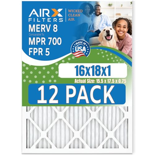 AIRx Filters 16x18x1 Furnace Filter MERV 8 Pleated Replacement HVAC AC Air Filter Easy Installation for Superior Filtration and Maximum Efficiency 12-Pack