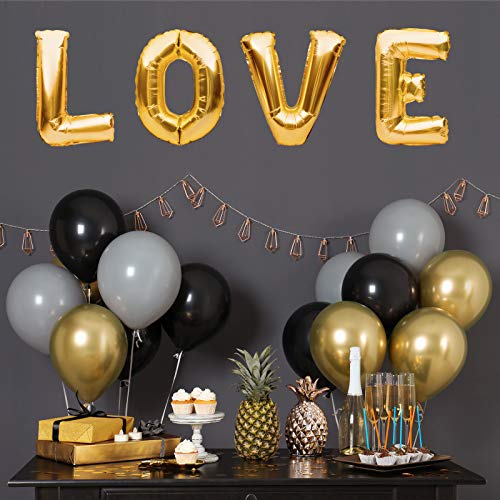 Image of RUBFAC 92pcs Metallic Gold Balloons Chrome Gold Balloon Different Sizes 18 12 10 5 Inch Gold Latex Balloons for Happy New Year Decorations 2024 Birthday Party Graduation